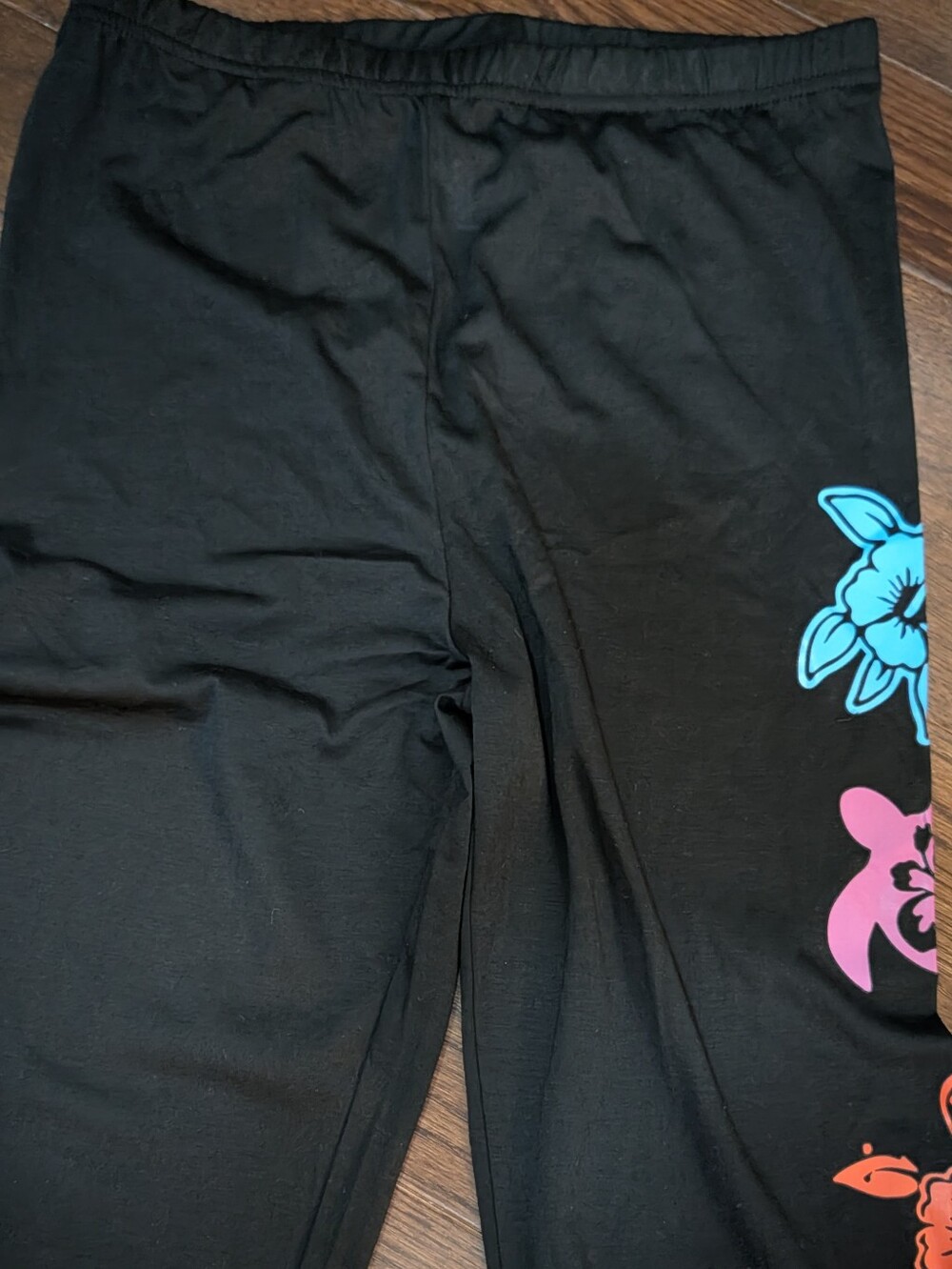 Black Leggings with Colorful Floral Side Prints